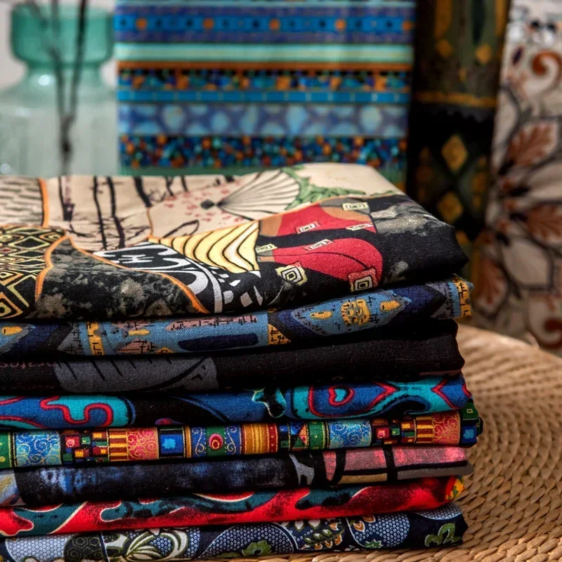 Bohemian Ethnic Printed Cotton Linen Fabric for Tablecloth Costume Dresses Sewing