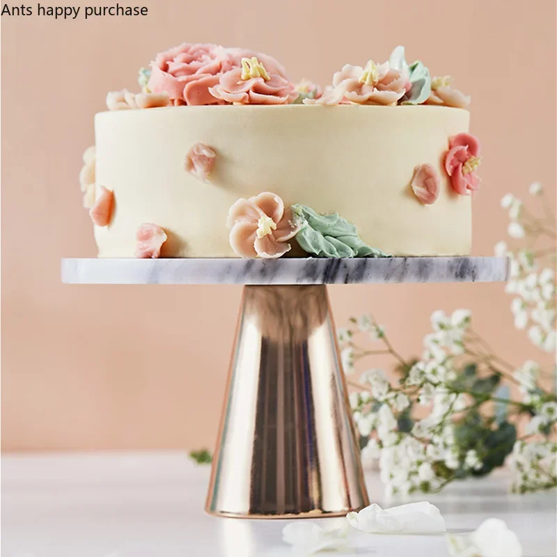 Metal Tall Feet Marble Cake Pan Bread Dessert Plate Refreshment Tray Cake Stand Decorative Plate Display Stand Snack Tray Dishes