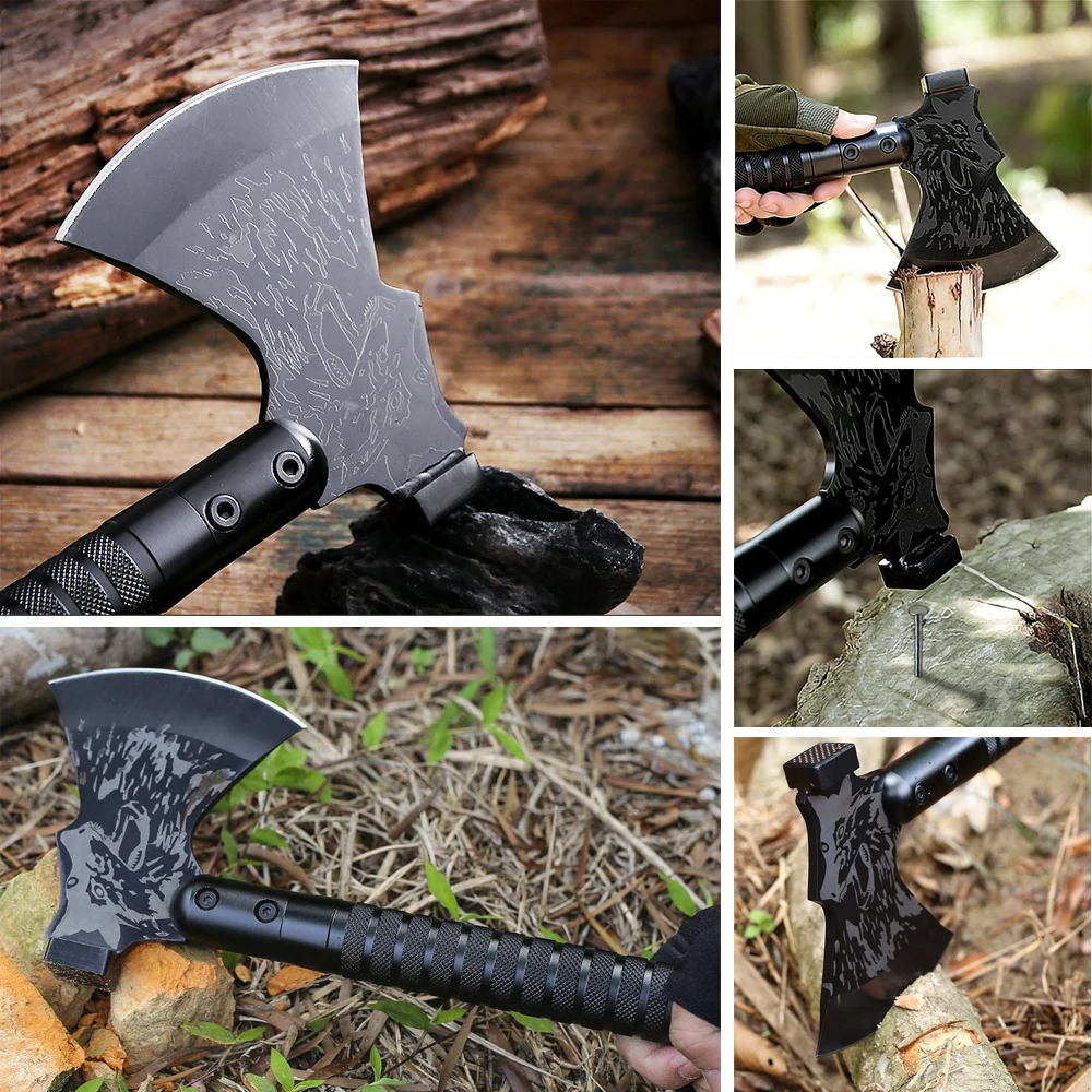 LIANTRAL Camping Shovel Axe Set- Folding Portable Multi Tool Survival Kits  with Tactical Waist Pack, Camping Axe Military Shovel Black