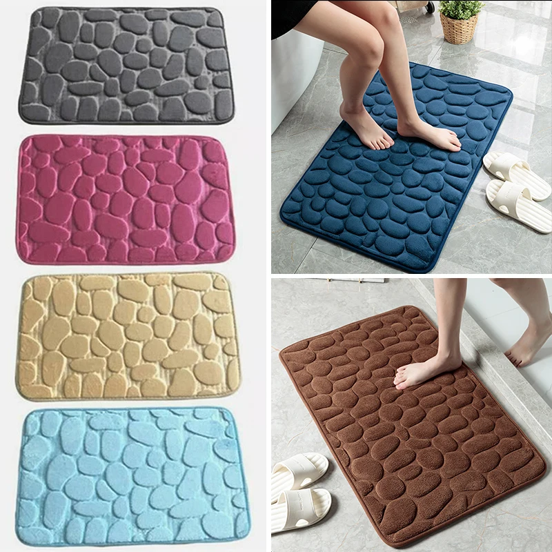 Non-slip Cushion Shower Mat Rug Doormat Floor Carpet Absorbent Cobblestone Rug 