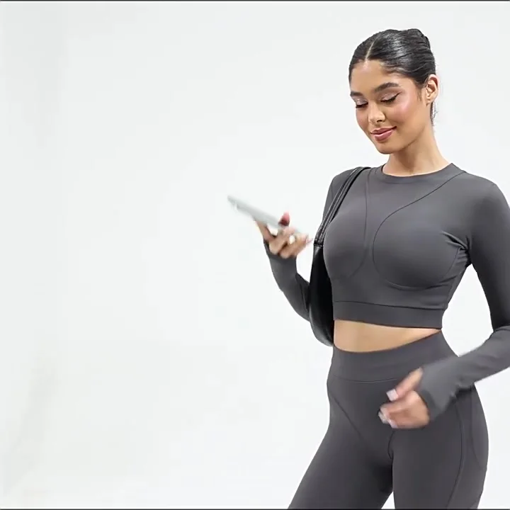 ヨガシャツ レディース クロップトップ フィットネス 長袖 プッシュアップシャツ レディース ヨガ スポーツ ジム ウェア ランニング 速乾 ワークアウトトップス