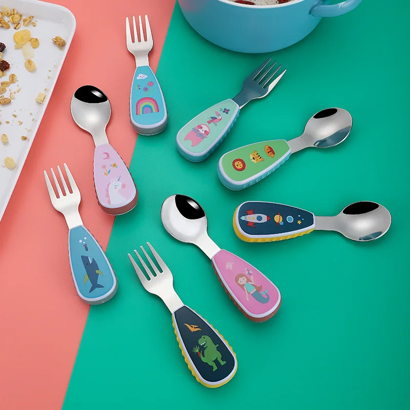 Baby Cutlery Cartoon Tableware Set Spoon Fork For Children Feeding