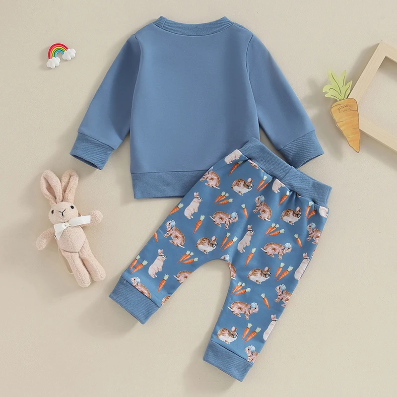 FOCUSNORM 0-3Y Autumn Toddler Boys Easter Clothes Sets 2pcs Long Sleeve Cartoon Rabbit Print Sweatshirt Carrot Pants