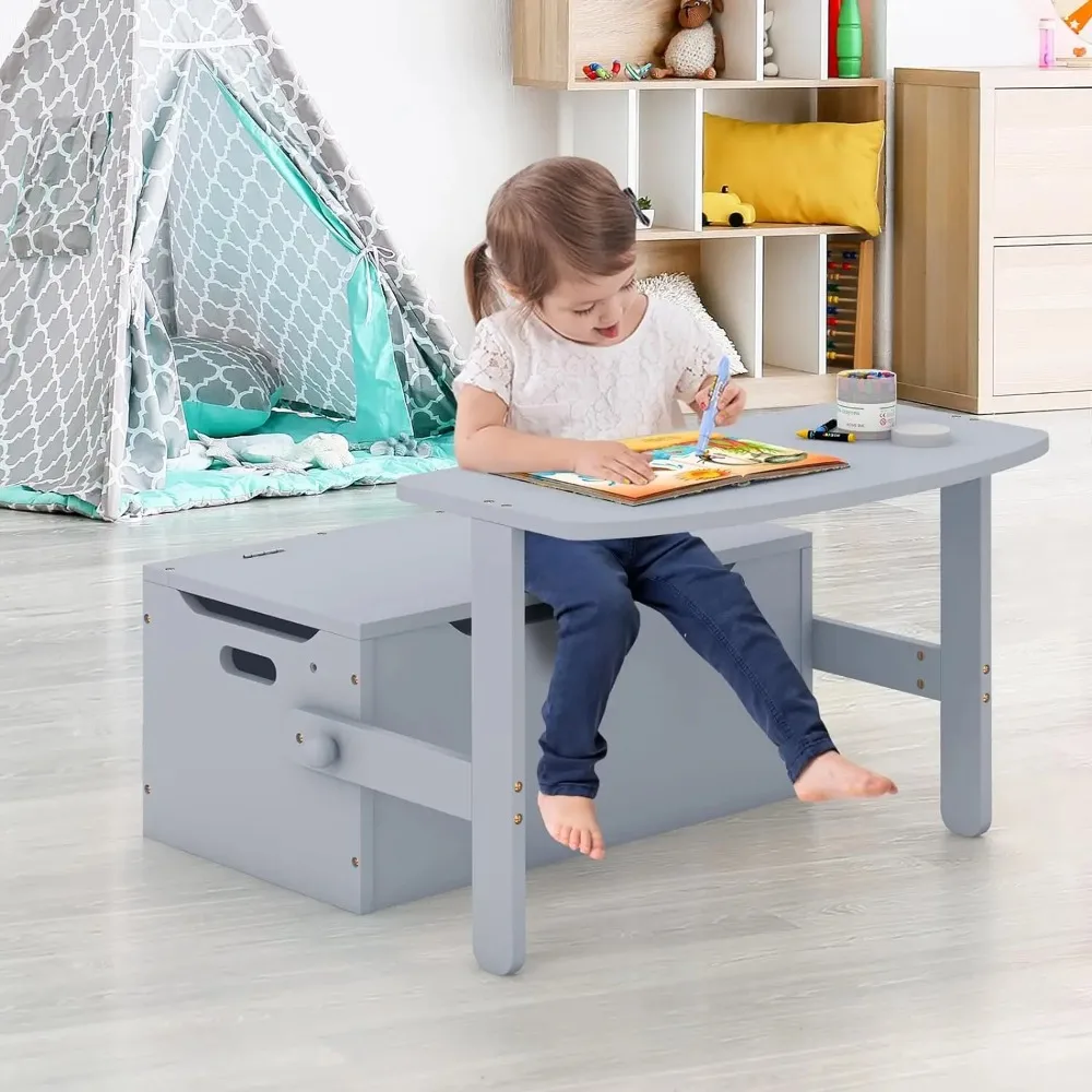 Comfort Corner, Kids Table and Chair Set,Convertible Toy Storage Bench with Built-in Handle for Kindergarten,Preschool,Kids Room 6