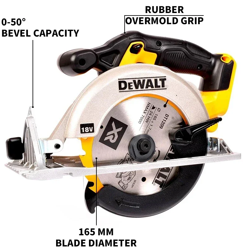 DEWALT 무선 원형 톱, 목공용 충전식 톱, 공구 전용, DCS391, 18V, 6-1/2-in, 165mm, 5150RPM, 50 °