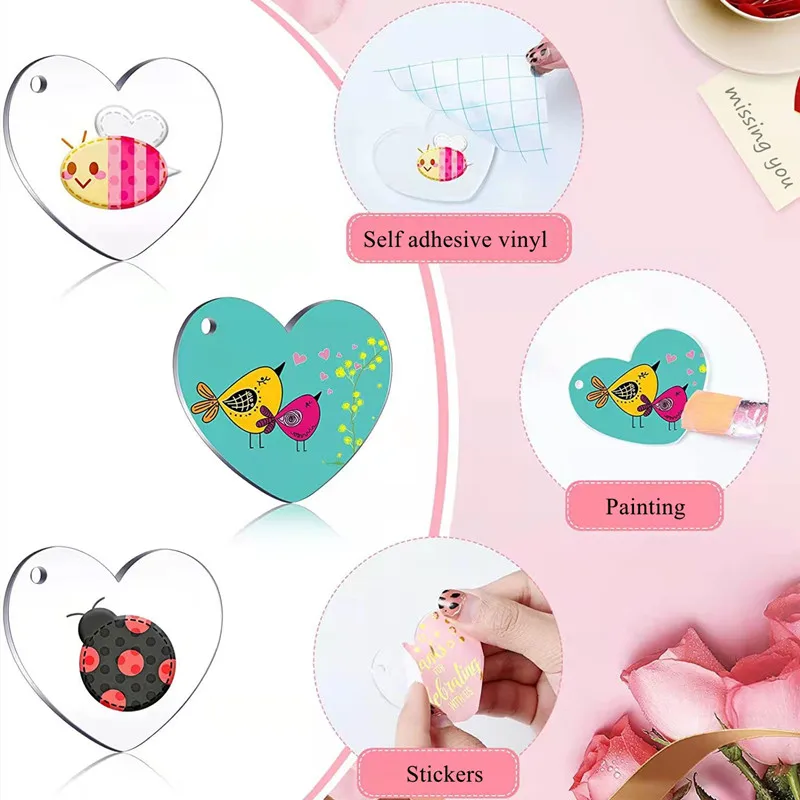 Key Charms Pendant 24Pcs Transparent Round Acrylic Keychain Blanks Disc DIY Arts & Craft Material