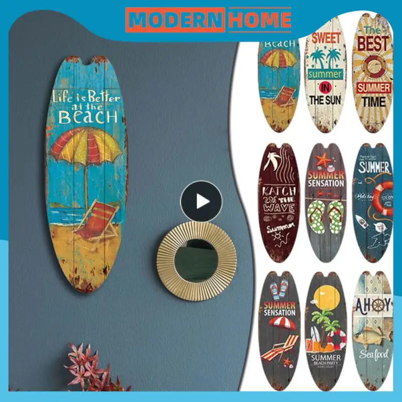 

1PCS Retro Wooden Surfboard Beach House Ocean Themed Wall Art Signs 6.5" X 18" Surf Board Wood Plaque Decoration Surfboard Bar