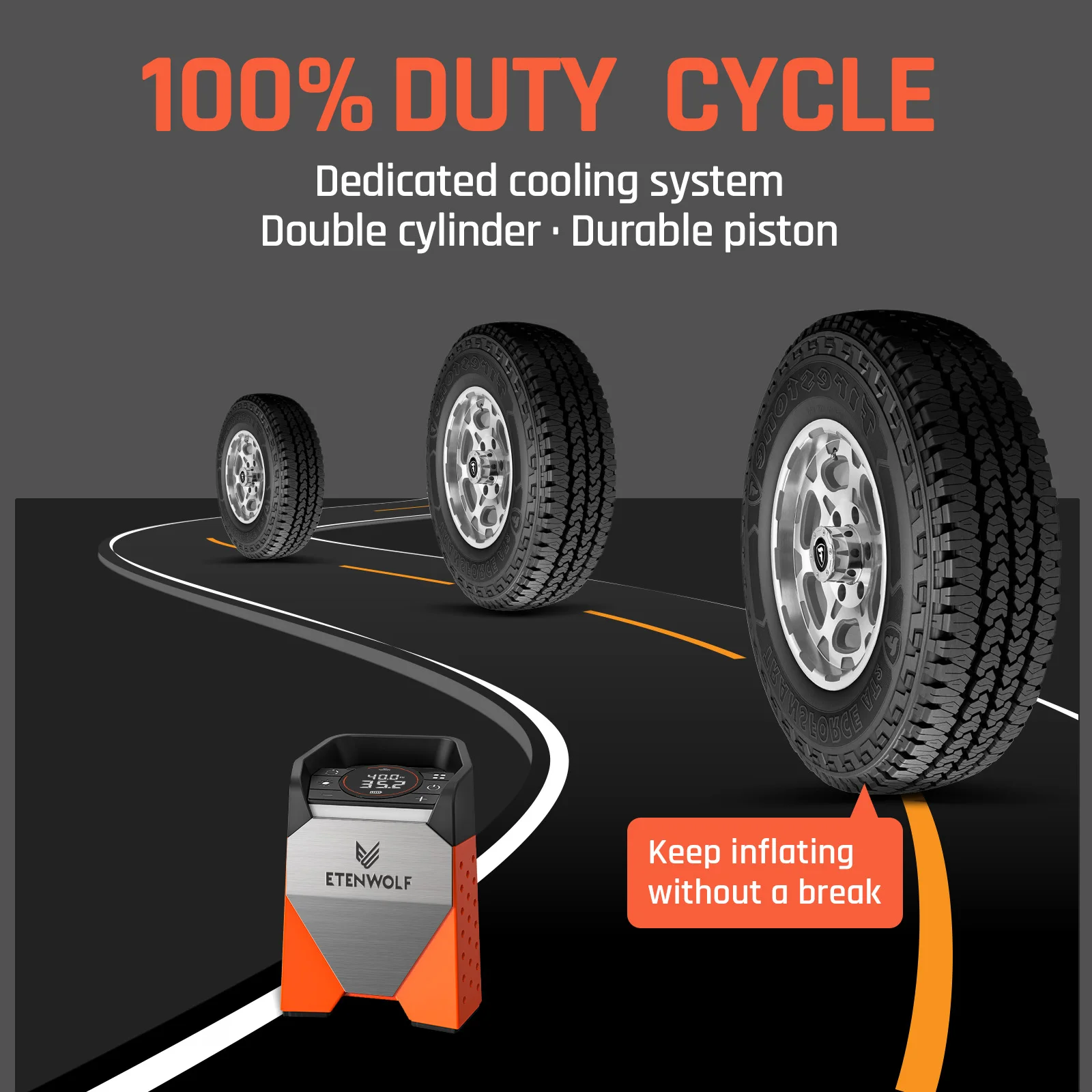 ETENWOLF ZEPHYR S3/S5 Portable Tire Inflator 100% Duty Cycle 7800/15600mAh Air Compressor for Cars Bikes Balls Air Pump (New) 6
