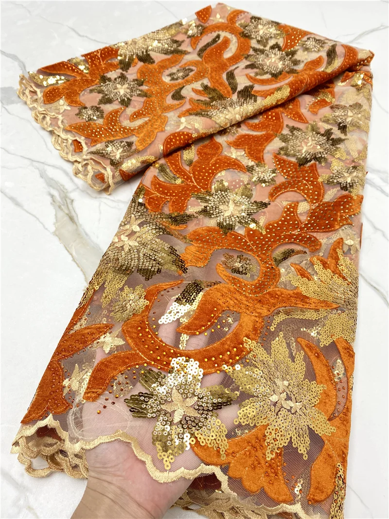 African Velvet Lace Fabric Stones Embroidery French Nigerian Lace Fabric for Wedding lace fabric