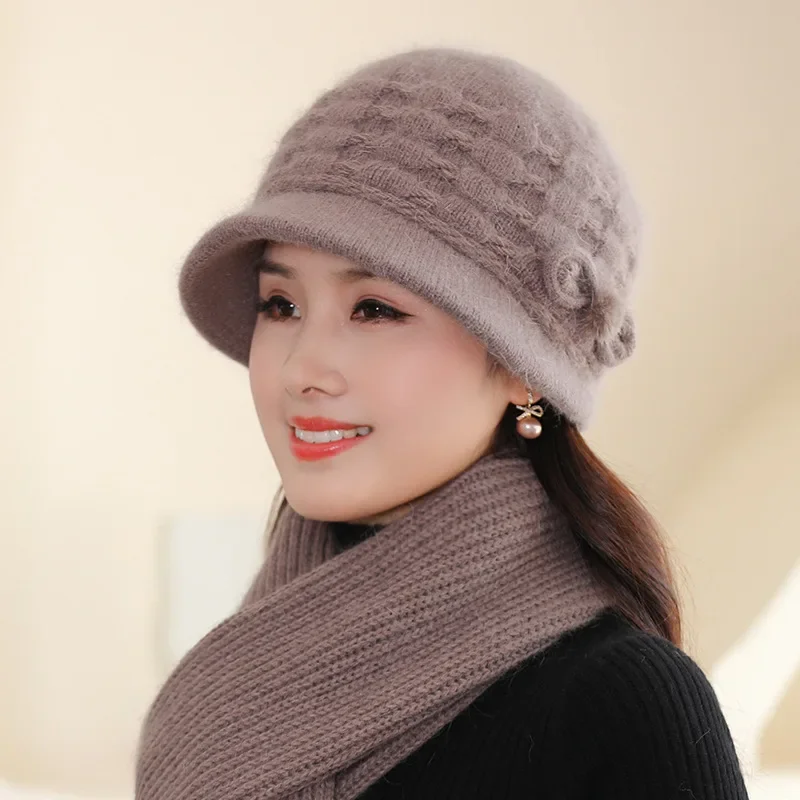 

Middle-aged and Elderly Hat Female Autumn and Winter Plus Cashmere Warm Ocean Basin Hat Mother Knitted Knitted Knitted Hat