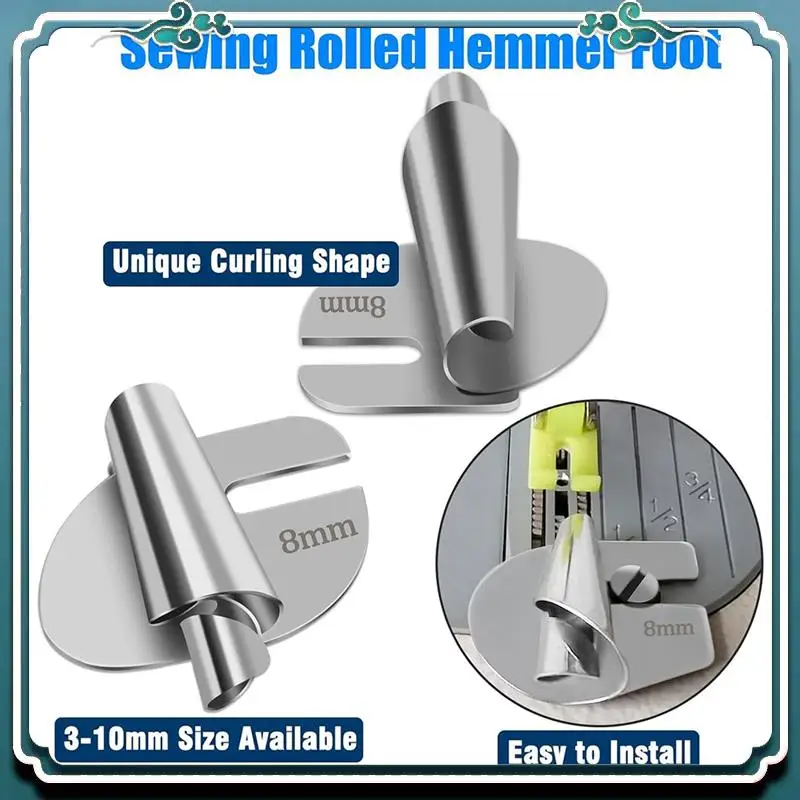 Sewing Rolled Hemmer Foot Set 4Pcs (4/6/8/10MM),Universal Sewing Machine Parts Rolled Hem Presser Foot