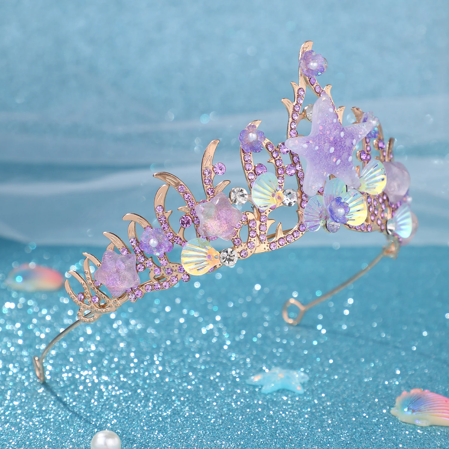Mode Seestern Fisch Skala Pailletten Braut Tiaras Hochzeit Haar Zubehör Prinzessin Königin Kronen Frauen Kopf Schmuck Pageants – Detail 6