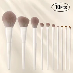 Professional Makeup Brush Set - White Cosmetic Tools for Eyeshadow, Eyeliner, and Foundation (10pcs)