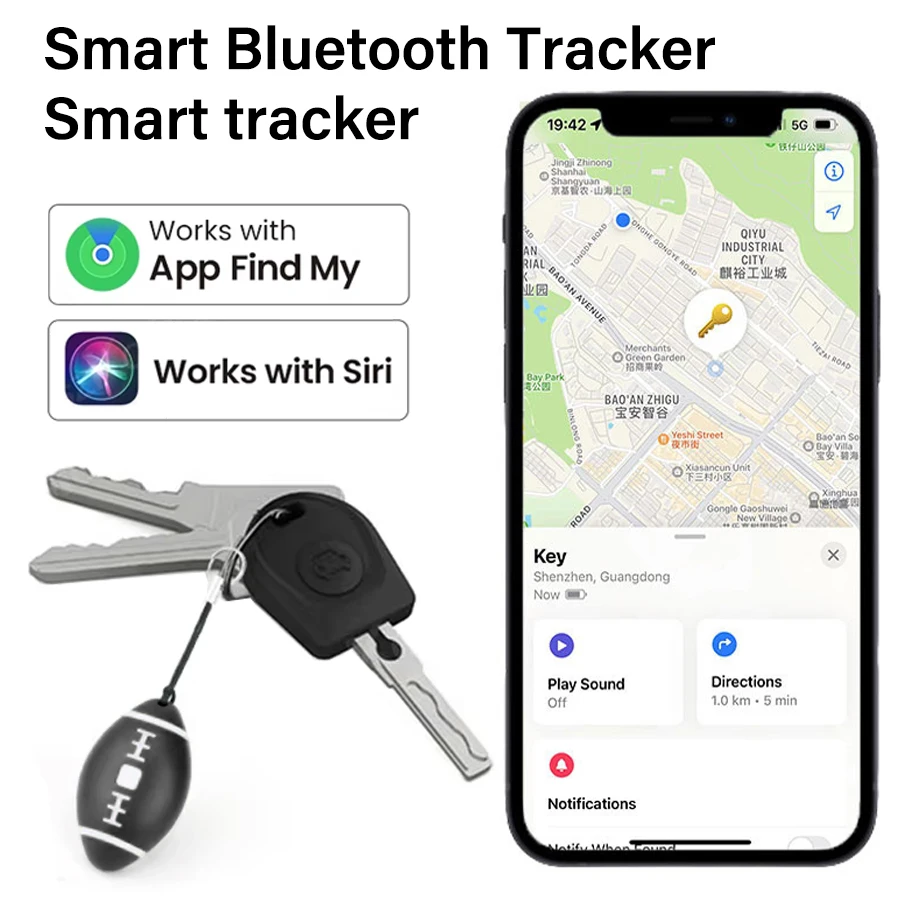 Apple Find My Compatible Smart Tracker MFi Certified Bluetooth Locator with GPS for Keys, Bikes, Kids, Pets, Anti-Loss Reminder
