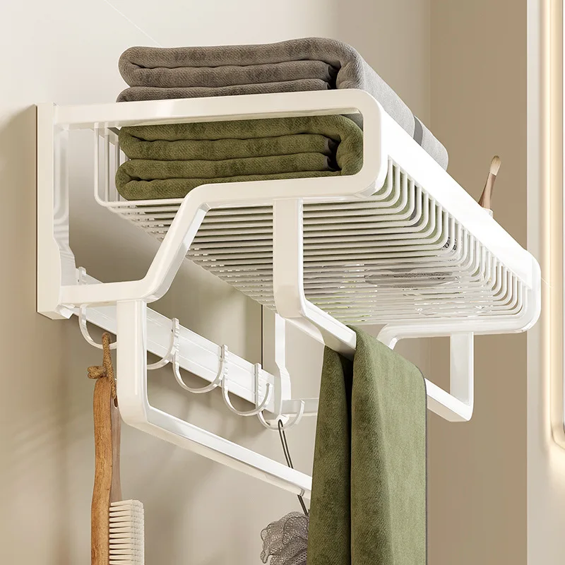 

White Storage Rack Space Aluminum Perforated Bathroom Wall Mounted Bathroom Bath Storage Towel Rack