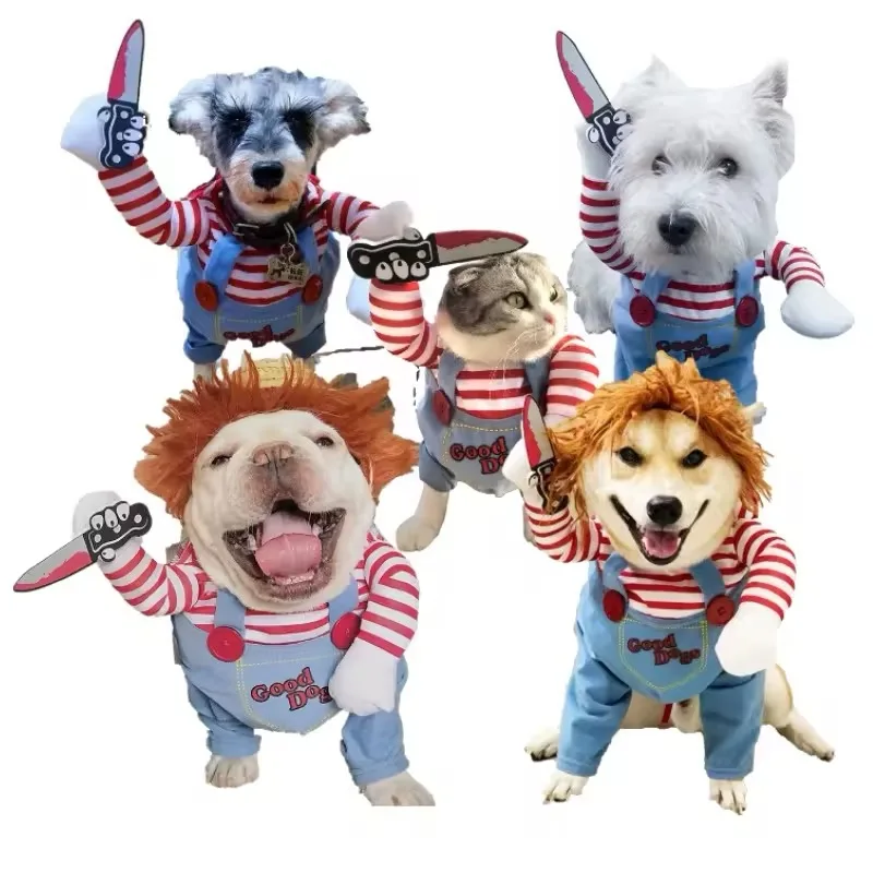

Pet Dog Halloween Clothes Dogs Holding a Knife Halloween Christmas Cosplay Costumes Funny Pet Cat Party Novelty Apparel Clothing