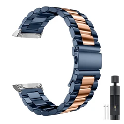 Luxury Stainless Steel Metal Watch Strap with Connector - Samsung Gear S2 (Blue Rose Gold)
