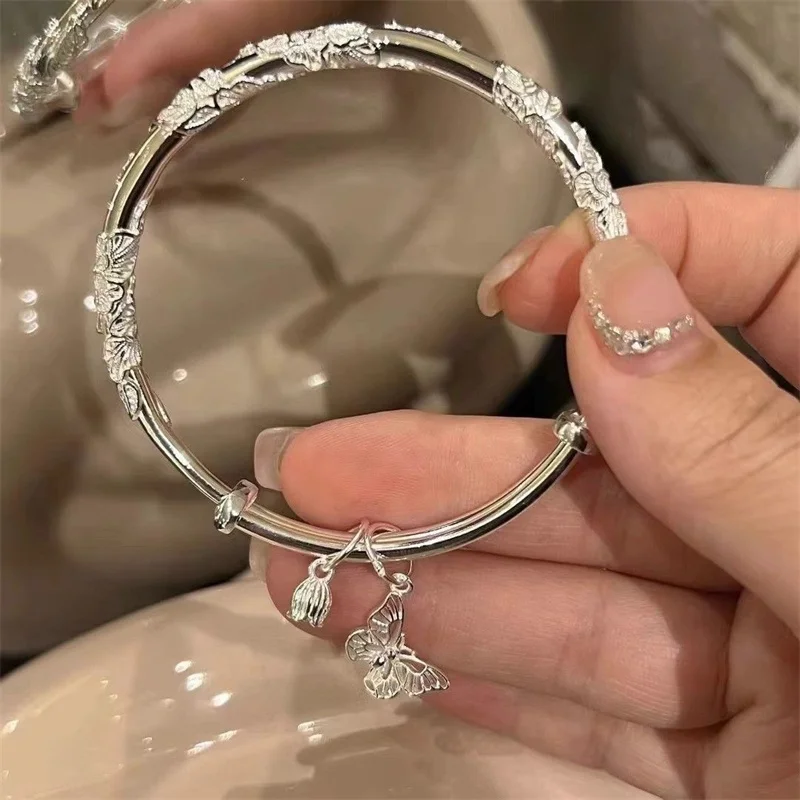 Korean Delicate Bow Bell Heart Bangle for Women New Trendy Butterfly Tassel Wrist Cuff Bracelet Party Everyday Jewelry Gift for bangle bracelet