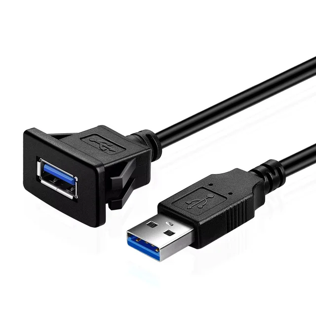 Cable de extensión de montaje en Panel empotrado USB 3,0 macho a hembra AUX para salpicadero de coche, camión, barco, motocicleta, cable impermeable de 1M 3