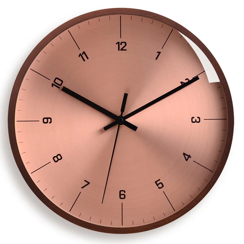 Wood Wall Clock Metal Rose Gold Clocks Wall Silent Color:F;Sheet Size:14 inch