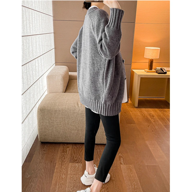 Slim Large Pregnant Women's Cardigan Coat+T-shirt Top Solid Color Classic Simple Maternity Suits Elegance Fashion Two Piece Sets