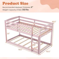 Solid Wood Twin Over Twin Bunk Bed Frame with Full Guardrails & Integrated Ladder, Floor Twin Bunk, Children Beds 2