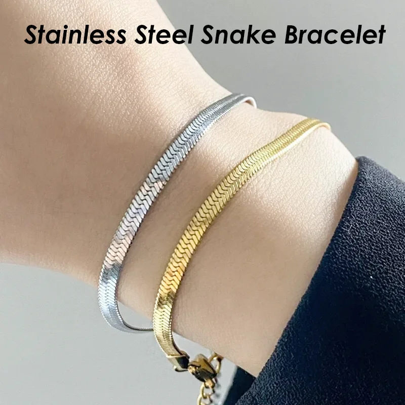 10 Pieces Snake Bracelet Gold Color Stainless Steel Snake