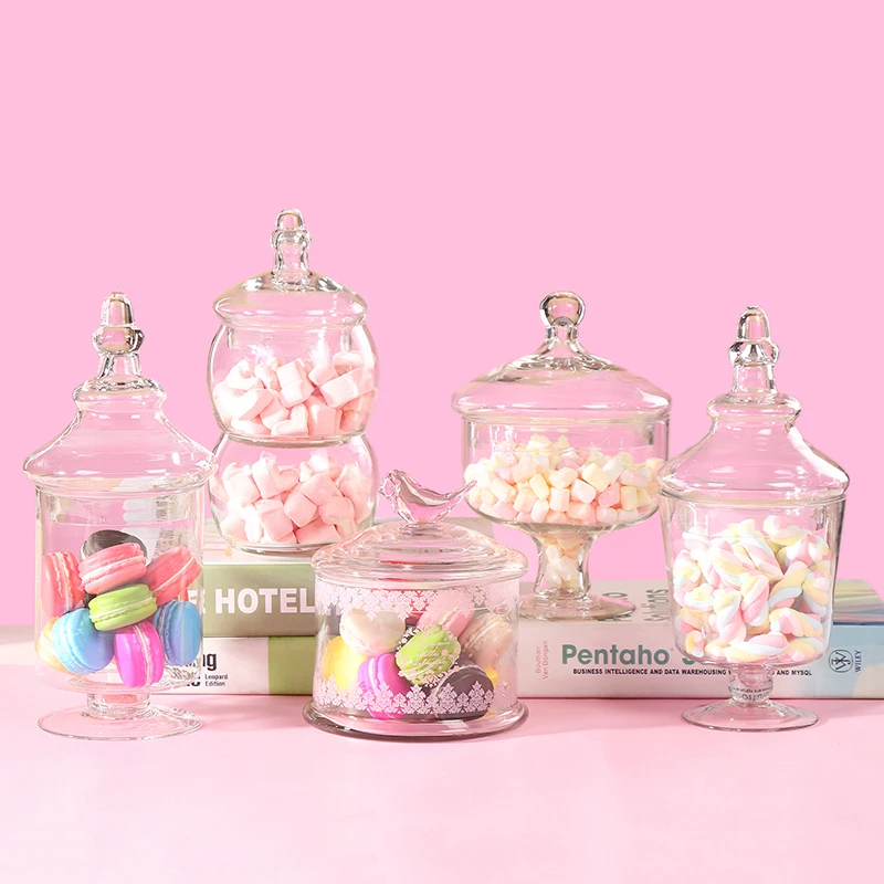 Glass Candy Jar Transparent with Lid Grains Storage European Home Miscellaneous Box Bottles
