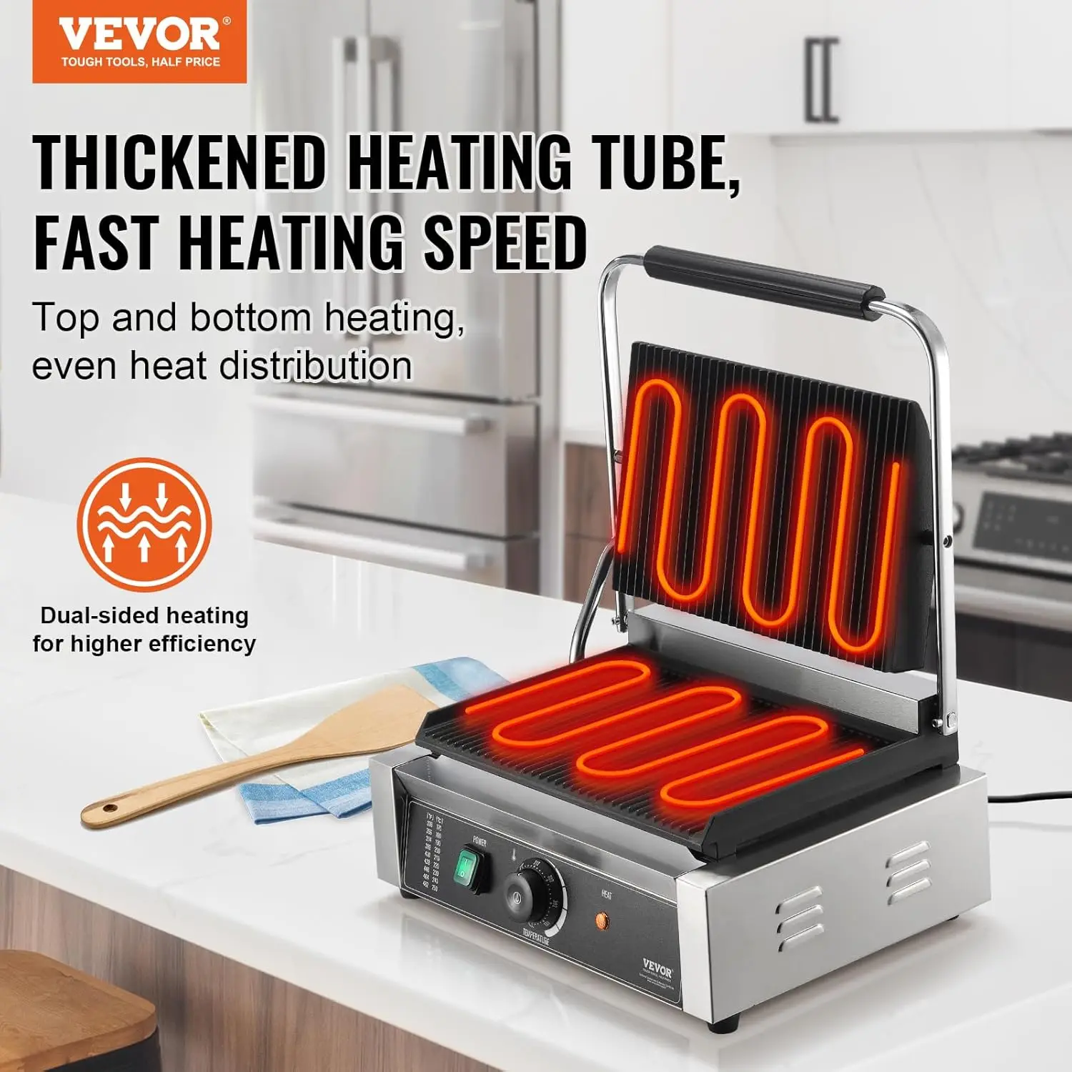 Commercial Grill, 1800W Electric Sandwich Maker, Stainless Steel Sandwich Press, Grill with Temp Cont 2