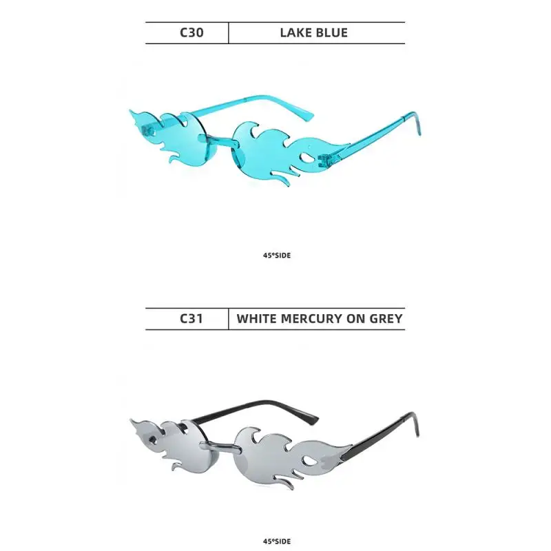Fire Flame Sunglasses for Women Trendy Rimless Sunglasses Novelty Metal Frame UV400 Sun Glasses Party Cosplay Eyewear