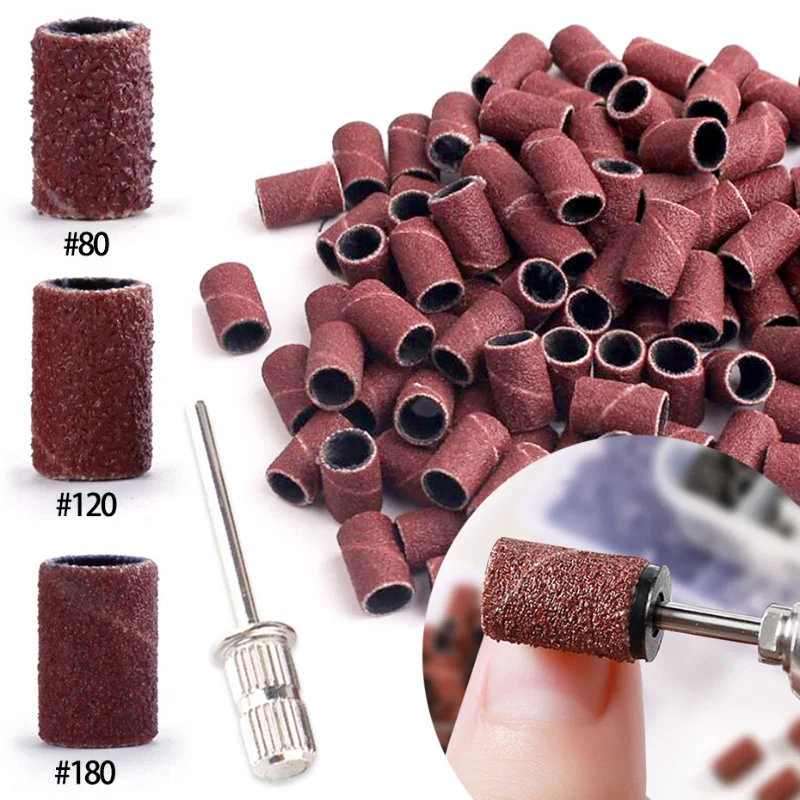 100pcs Nail Sanding Ring Bands Electric Manicure Nail Drill Bits 80/120/180 Grit Gel Nail Polish Removal Pedicure Abrasive Tool