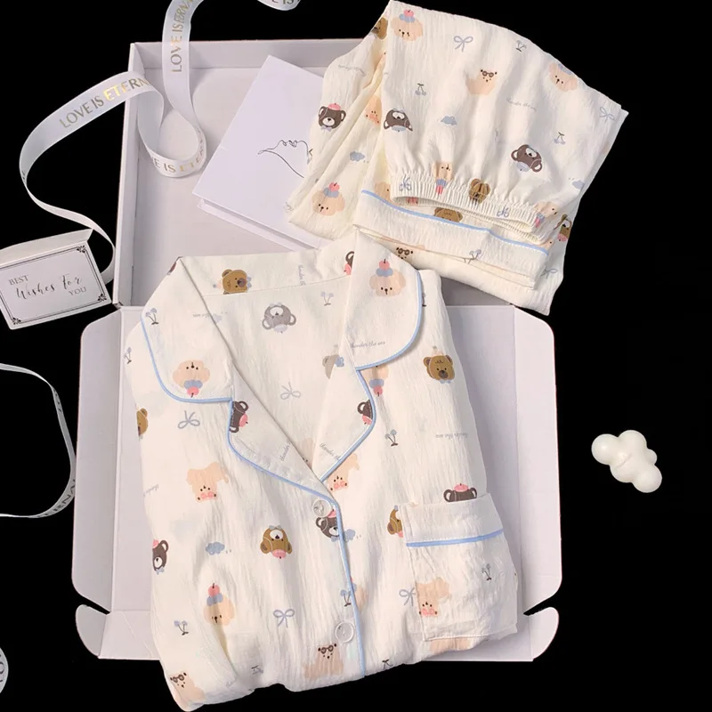 Postpartum Clothing Cartoon Bear Autumn Long Sleeve Outerwear Pajama Women Set Home Clothes Maternity Ladies Sleepwear Hoemwear - 3