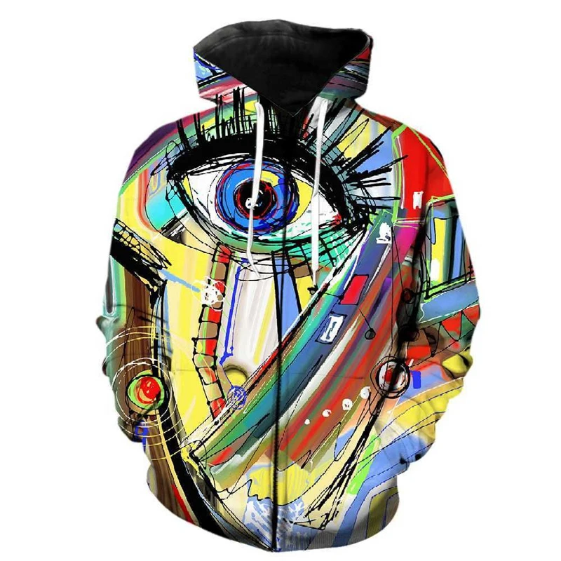 Sudadera con capucha con estampado 3D de grafiti artístico para hombre, sudadera con cremallera con patrón abstracto colorido para niños, sudadera informal de manga larga estilo Harajuku callejero