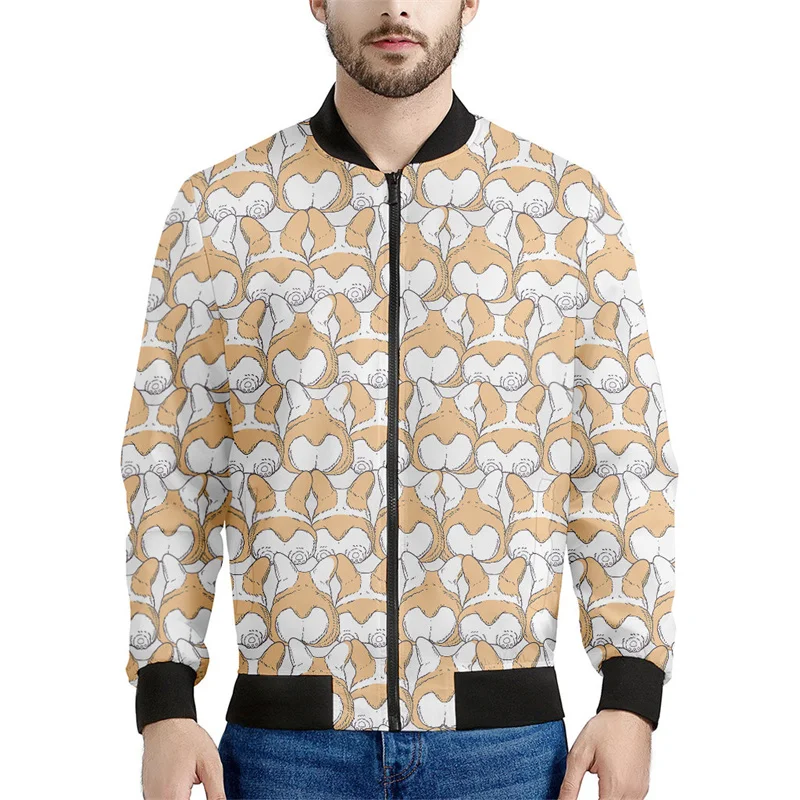 thumbnail image 1 of Chaquetas con cremallera y estampado 3D de Corgi de dibujos animados para hombres y niños, sudadera con estampado de mascotas y perros, chaqueta bomber informal de calle, abrigo de manga larga, 1 of 4