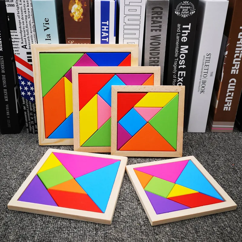 Rompecabezas Tangram de madera para niños con piezas de colores