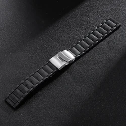 Silicone Soft Waterproof Sports Watch Strap with Folding Safety Buckle - 22mm (Black)