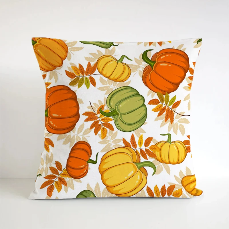 

Autumn Maple Leaf Pumpkin Square Home Pillow Cases Gift Decorative Pillows for Sofa Double-Sided 45*45 Short Plush Cushion Cover