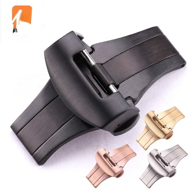 

20mm 22mm Watch Band Buckle Mens Silver Gold Black Brushed Solid Stainless Steel Watchbands Deployment Clasp Strap Accessories