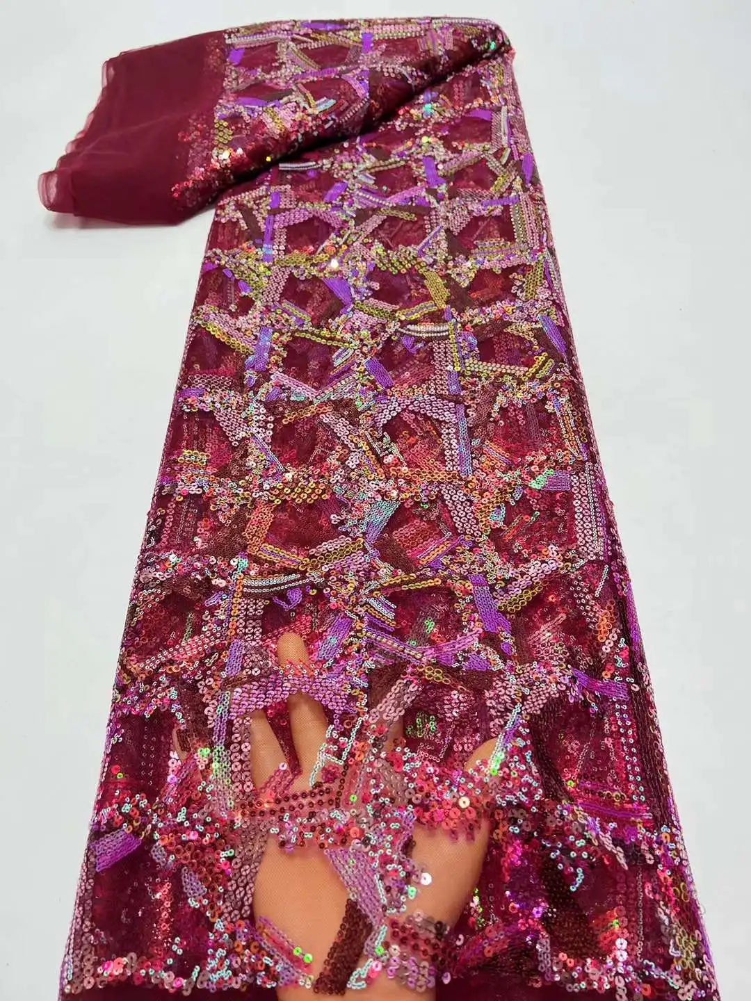 

New Arrivals Fabric With Colorful Sequins Embriodery French Tulle lace Africa Fabric For Evening dresses Long dress Weddings