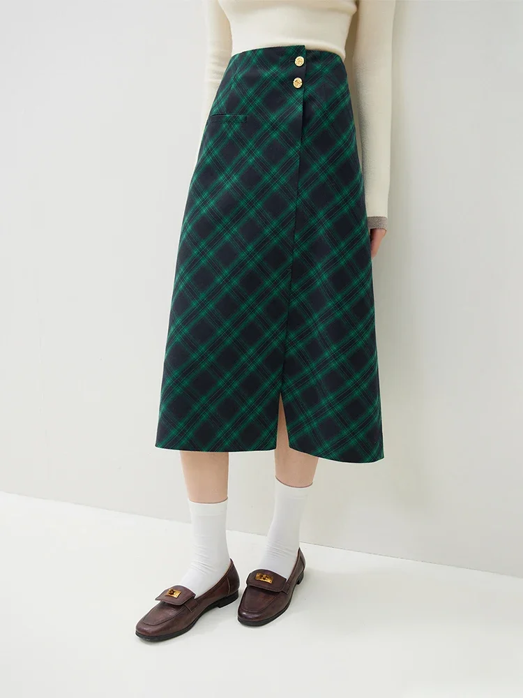 FSLE Women Corduroy Long Skirts Zipper Waist Asymmetric Design Winter Beige Female A-LINE Skirt With Lining 24FS14672 main image 0