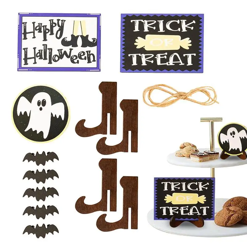 

Декор подноса набор для Хэллоуина, яркие, не выцветающие, искусственные деревянные знаки, украшения для Хэллоуина, винтажный фермерский дом