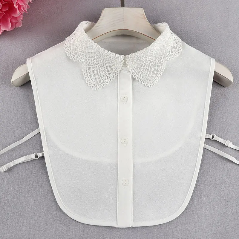 

Белая/Черная женская шифоновая рубашка Linbaiway с ложным воротником, Однотонная рубашка с ложным воротником, женская рубашка с отворотом, блузка, топ со съемным воротником