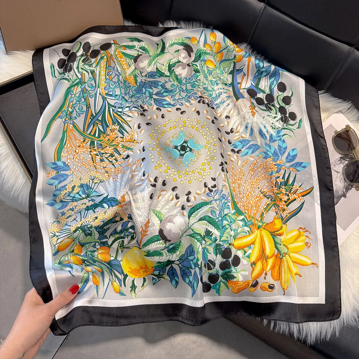 New Design Floral 70*70cm Silk Satin Hair Scarf Women Handkerchief Printed Female Square Head Bandana Small Neck Muffler Hijab