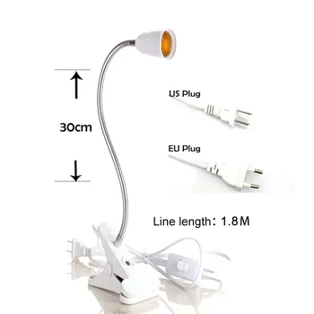 스위치 램프 거치대 포함 E27 나사, EU, US, UK 침대 옆 클립 램프 스탠드, LED 성장 조명, 20cm 침실 눈 보호 램프, 필 라이트
