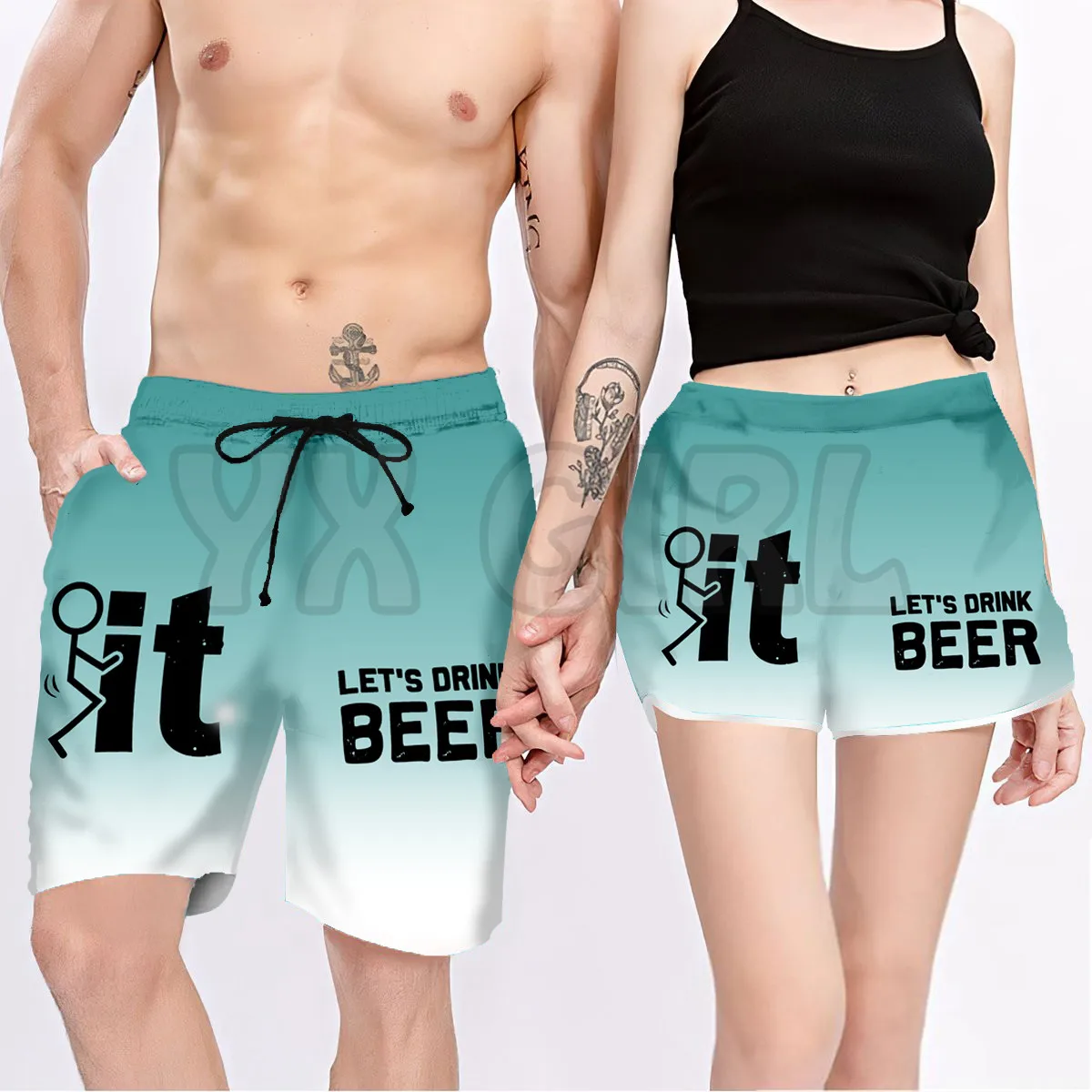 king queen 3D All Over Printed Couple Matching Men's Women's Shorts Quick Drying Beach Shorts Summer Beach Swim Trunks