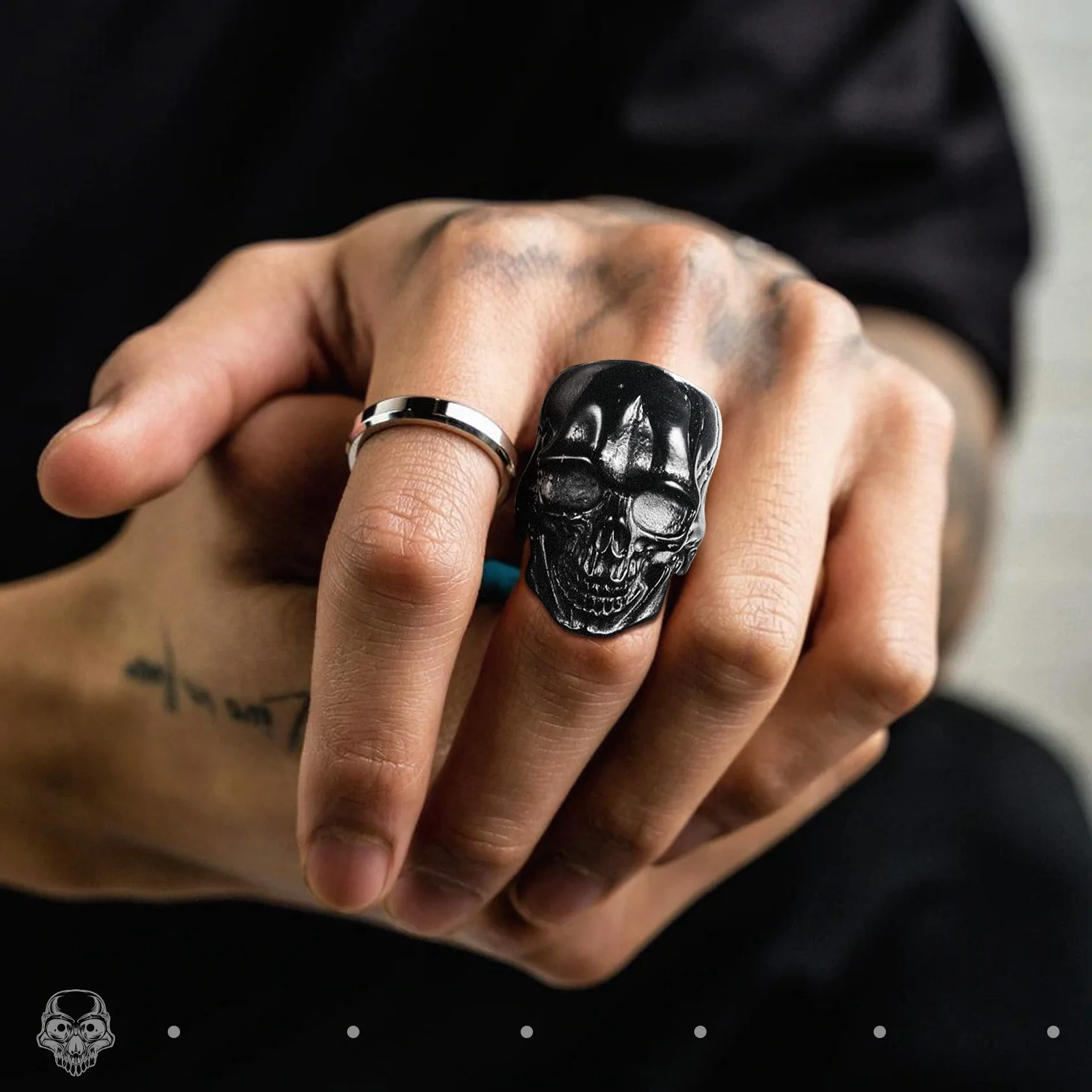 ChainsPro Gothic Skull Rings Stainless Steel 18K Gold Black Plated Band Skeleton Punk for Men Women Size 7-14 CP743