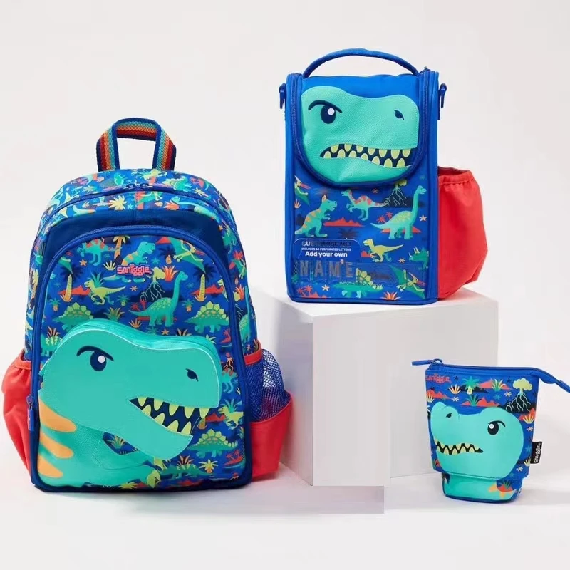 

3Pcs/set Boy Cool Blue-green Dinosaur Primary School Backpack With Lunch Bag Pencil Case Hot-selling Children's Schoolbag