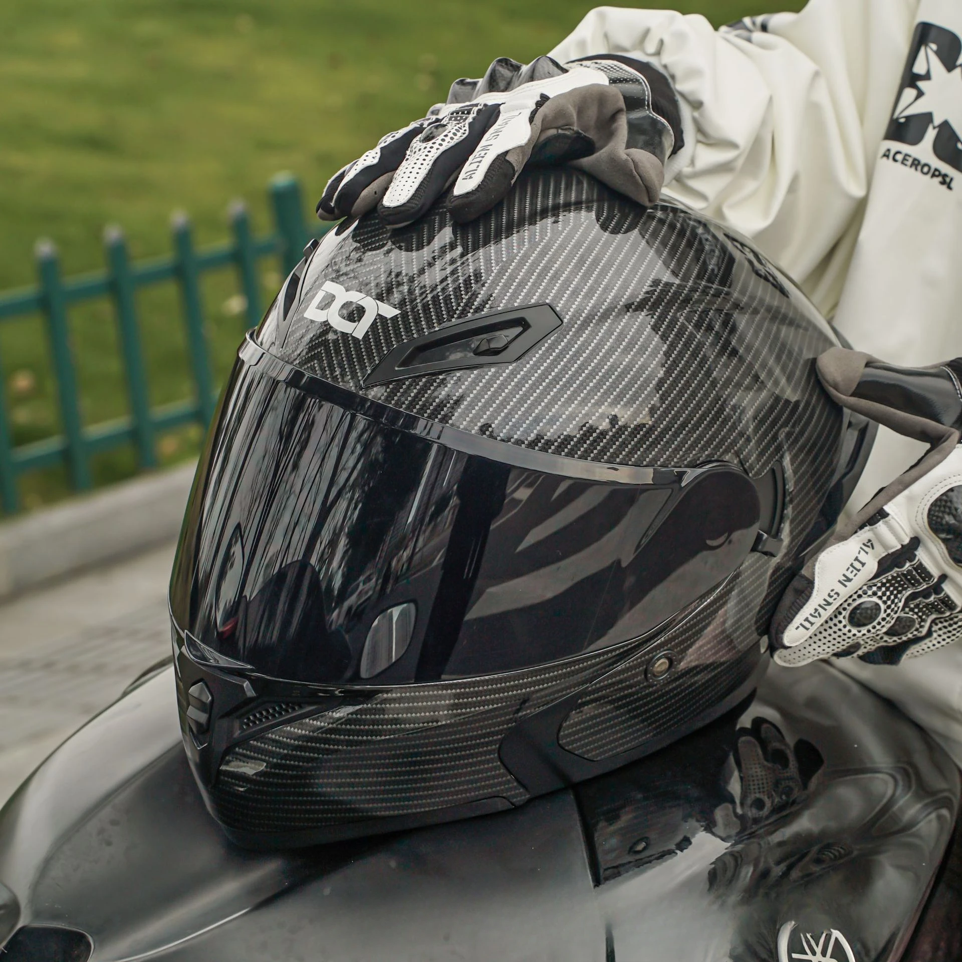 DOT casco Moto da uomo Full Cover doppia lente imitazione fibra di