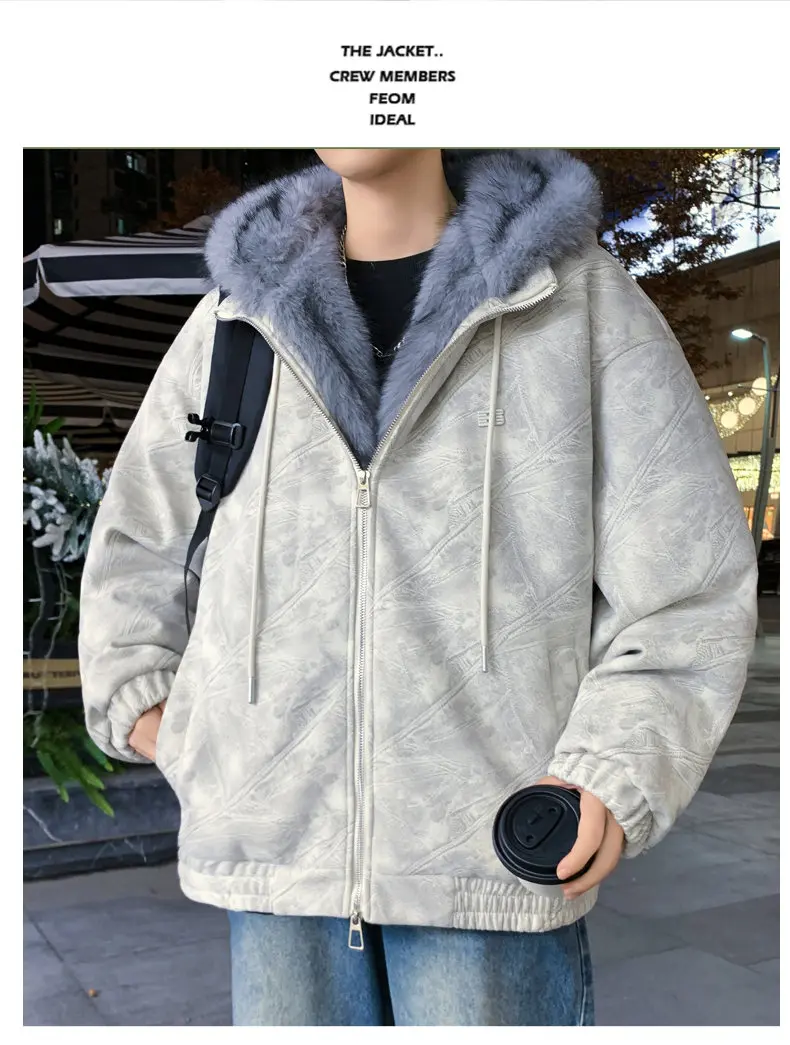 Hochwertige Fleece- und verdickte Kapuzenjacken für den Winter, warme Top-Mäntel für Herren, Jugend-Outwear, winddichte, samtgepolsterte Parkas-Kleidung – Detail 14