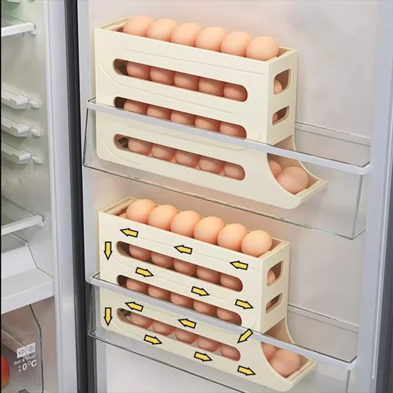 Egg Storage Box 4-layer automatic sliding egg roller refrigerator side door special fresh-keeping tray finishing device